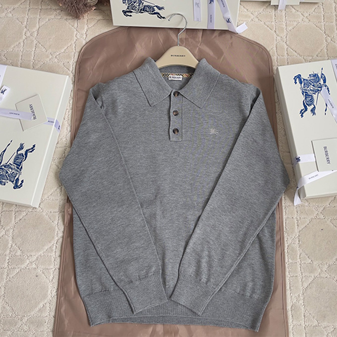 burberry embroidered equestrian logo long‑sleeve polo shirt